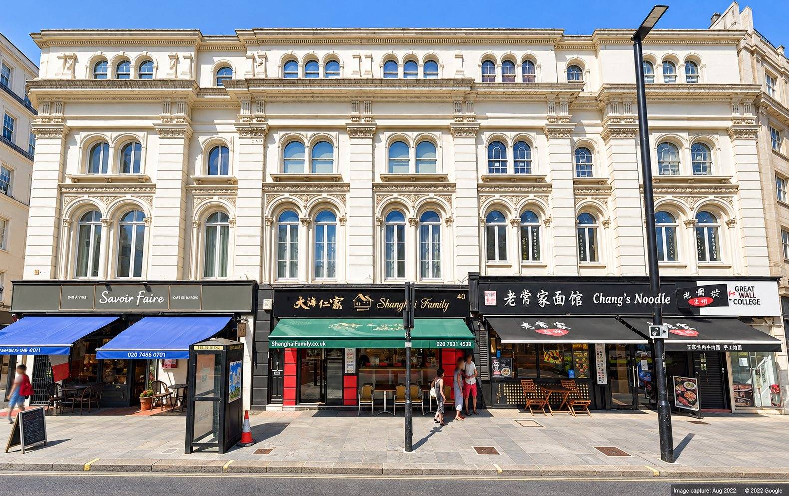 Period mixed-use building with flats above ground-floor restaurants, Bloomsbury