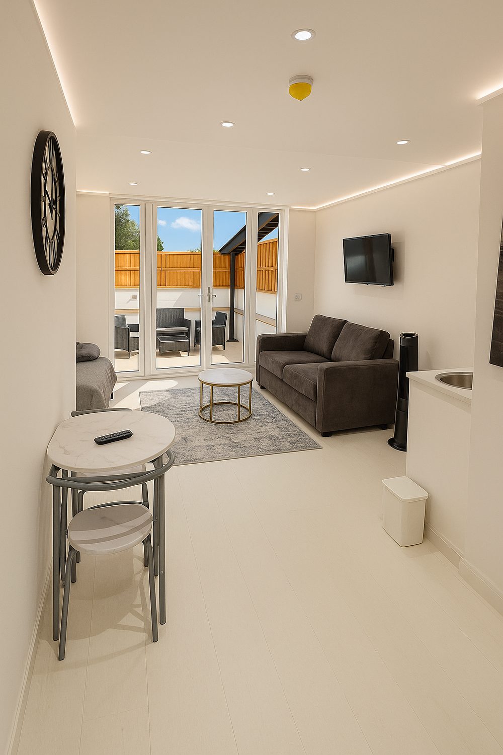 Open-plan studio leading to the terrace