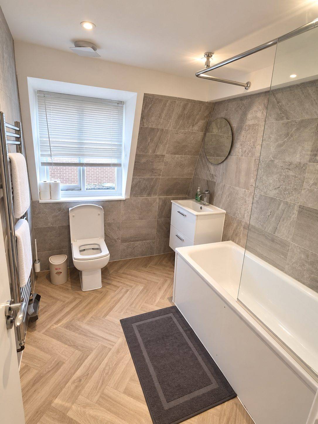 Bathroom with herringbone floor